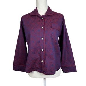 Jason Wu Paisley Blue Red Top Pajama Style Asian Inspired Cuffs / Piping Medium